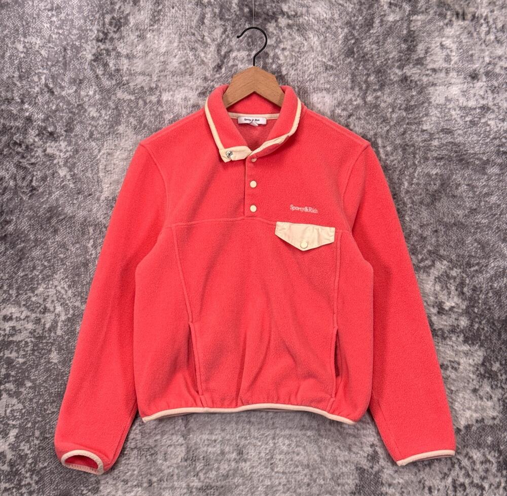 Sporty & Rich Sweatshirt XS Womens Buttoned Polar Pink Fleece Pullover